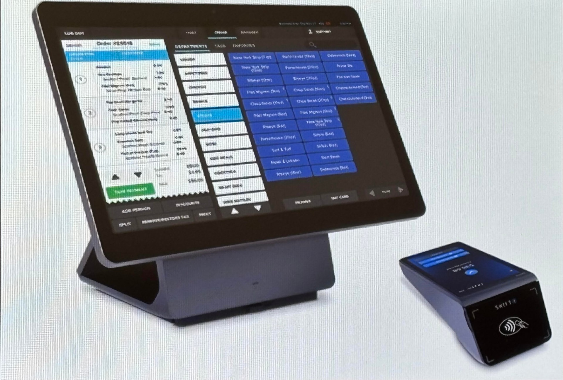 Shift4 POS touchscreen till with handheld card terminal